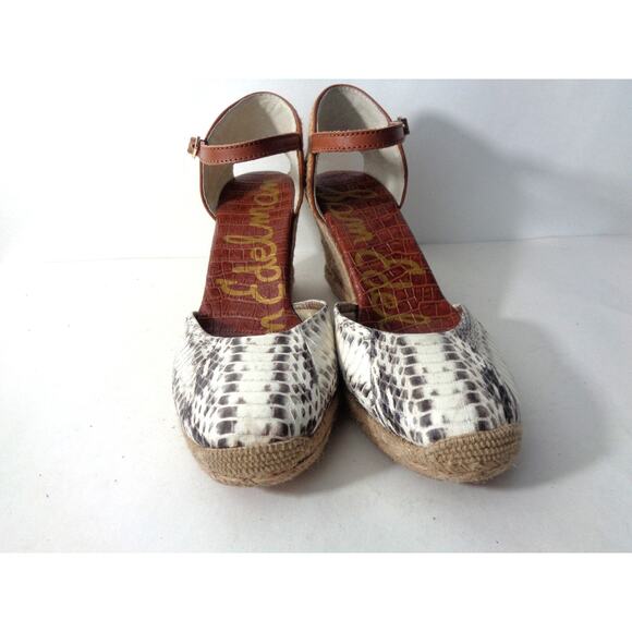 SAM EDELMAN Harmony US 10M Espadrille Wedge Ankle Strap Ivory Snake Print Shoes - Picture 2 of 8
